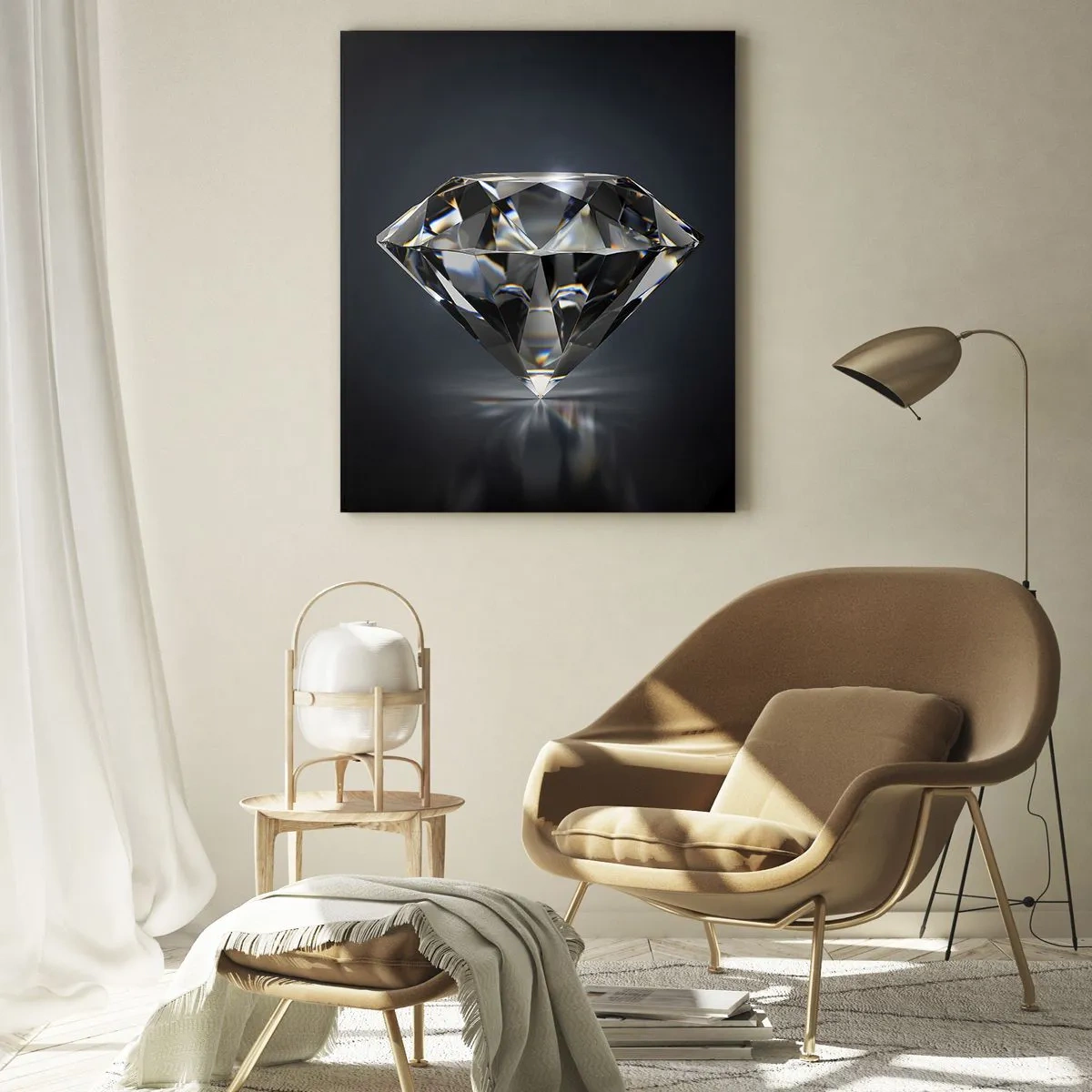 Impression sur verre - Image sur verre - Une interprétation artistique d'un diamant sur fond sombre - 70x100cm - La meilleure amie - Décoration murale moderne pour le salon et la chambre ARTTOR