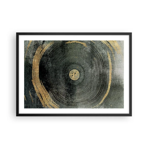 Affiche dans un cadre noir - Poster - Cercles concentriques avec des accents dorés - 70x50cm - Changement et persistance - Décoration murale moderne pour le salon et la chambre ARTTOR