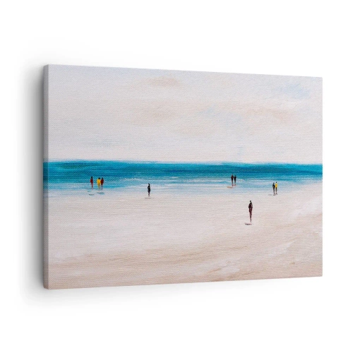 Impression sur toile - Image sur toile - Une plage avec des gens sur fond de mer calme - 70x50cm - Un besoin naturel - Décoration murale moderne pour le salon et la chambre ARTTOR