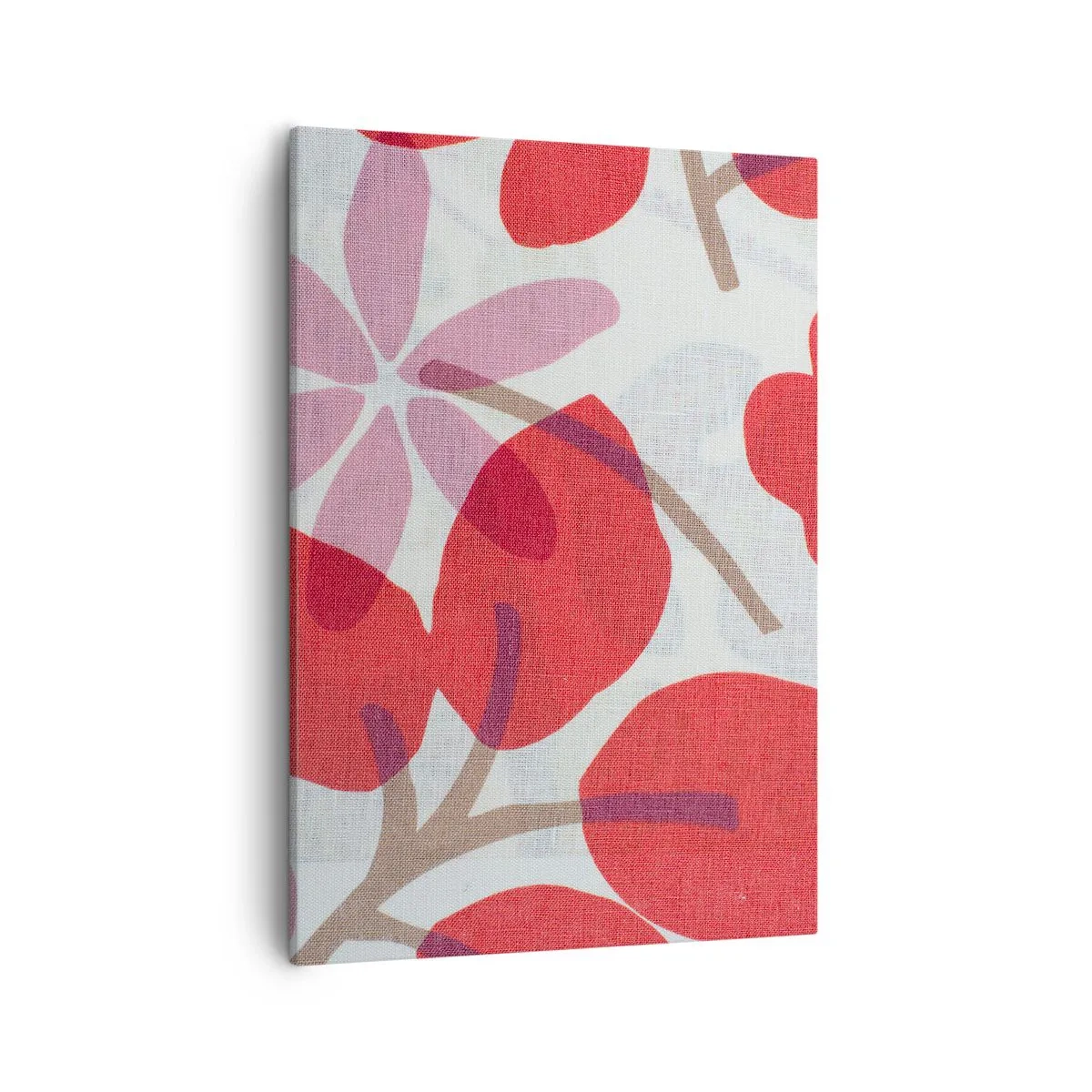 Impression sur toile - Image sur toile - Fleurs et feuilles dans les tons de rouge et de rose - 50x70cm - Composition florale dans les roses - Décoration murale moderne pour le salon et la chambre ARTTOR