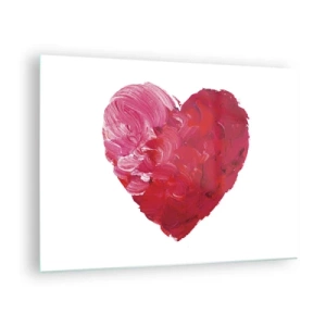 Impression sur verre - Image sur verre - Coeur abstrait peint avec des traits rouges - 70x50cm - All you need is love - Décoration murale moderne pour le salon et la chambre ARTTOR