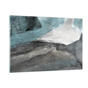 Impression sur verre - Image sur verre - Une représentation abstraite de roches et de glace dans une palette de couleurs froides. - 120x80cm - Résumé : roches et glace - Décoration murale moderne pour le salon et la chambre ARTTOR