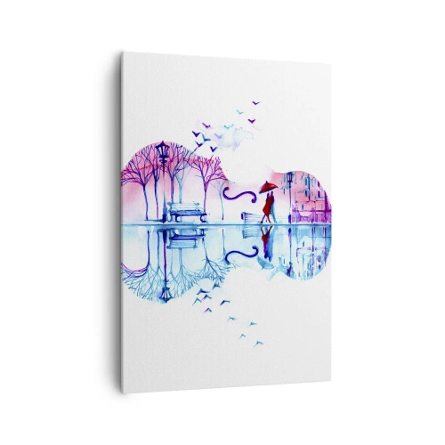 Impression sur toile - Image sur toile - Silhouette de ville en forme de violon aux couleurs aquarelles - 70x100cm - Je vous apporterai de cantiques de pluie - Décoration murale moderne pour le salon et la chambre ARTTOR