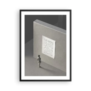 Affiche dans un cadre noir - Poster - Une figure devant un labyrinthe minimaliste - 50x70cm - Mais où suis-je? - Décoration murale moderne pour le salon et la chambre ARTTOR