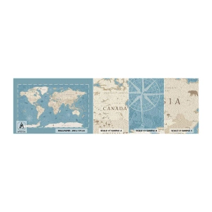 Échantillon De Papier Peint Standard Eco - Le monde à porter de main - Carte du monde, Ancien, Grunge - 100x30 cm