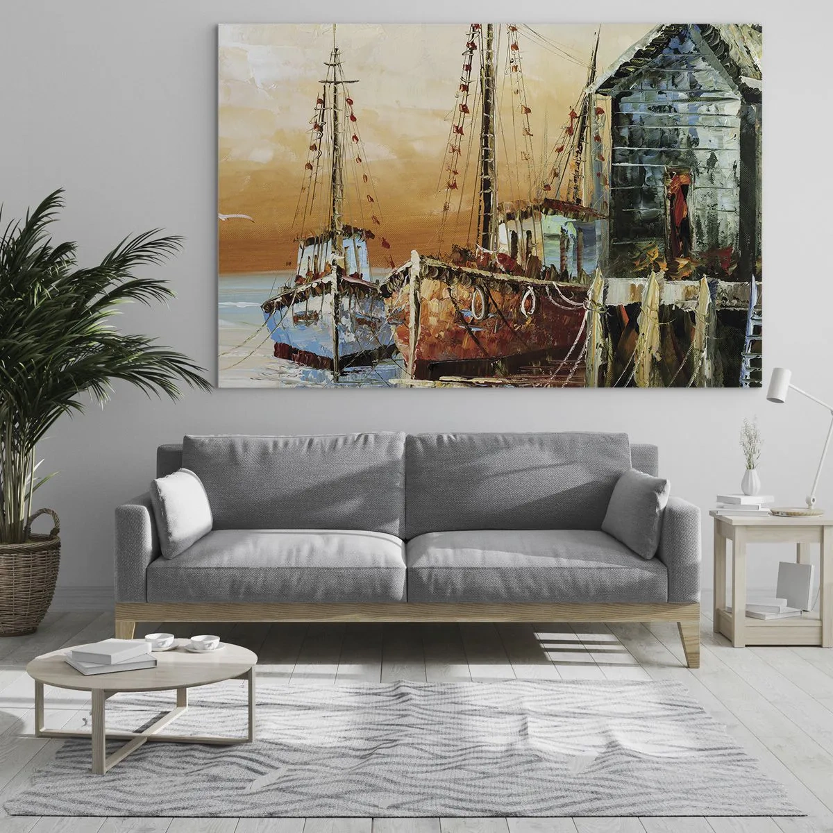 Impression sur verre - Image sur verre - Bateaux colorés à la marina - 100x70cm - Retour tranquille - Décoration murale moderne pour le salon et la chambre ARTTOR