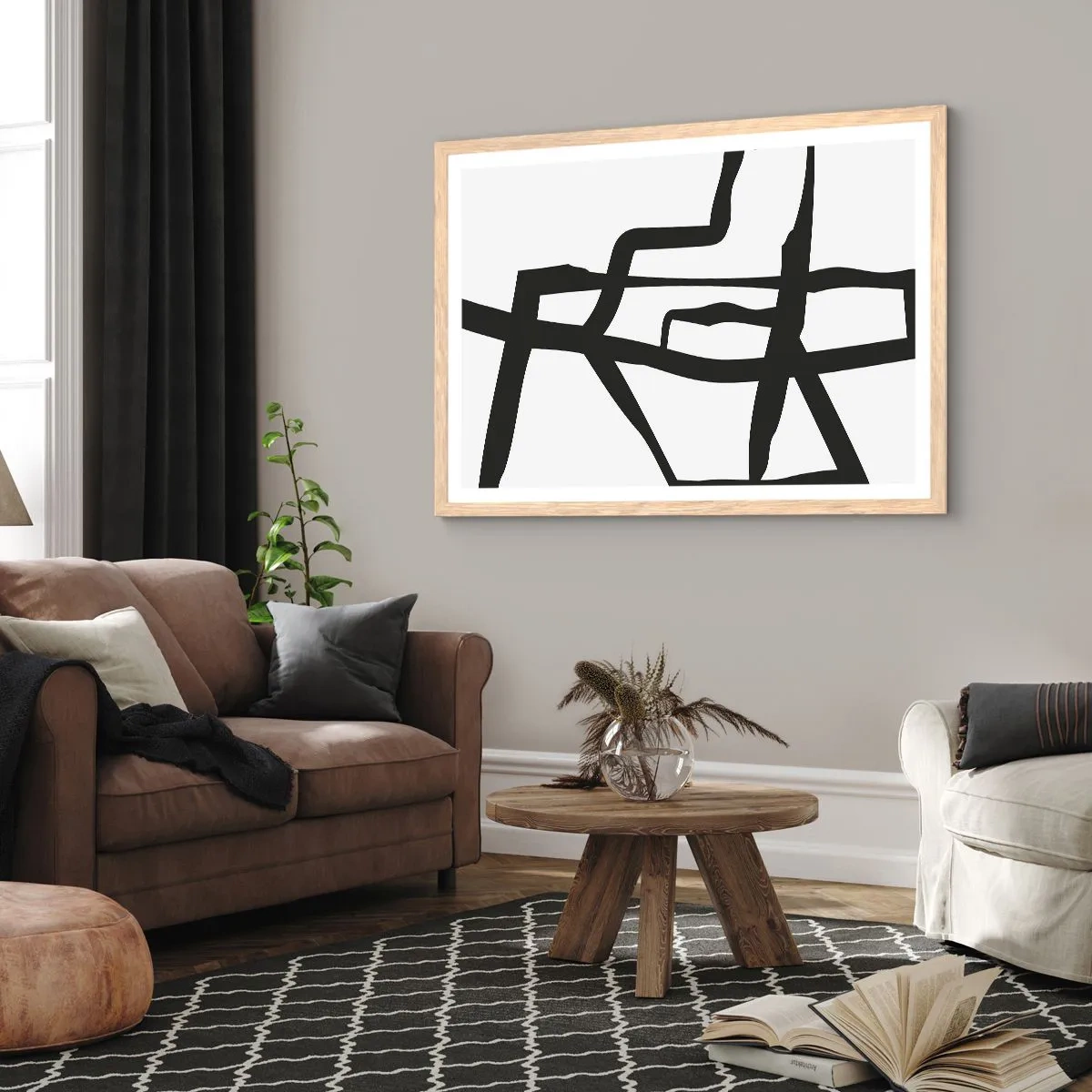 Affiche dans un chêne clair - Poster - Conception noir et blanc - 70x50 cm