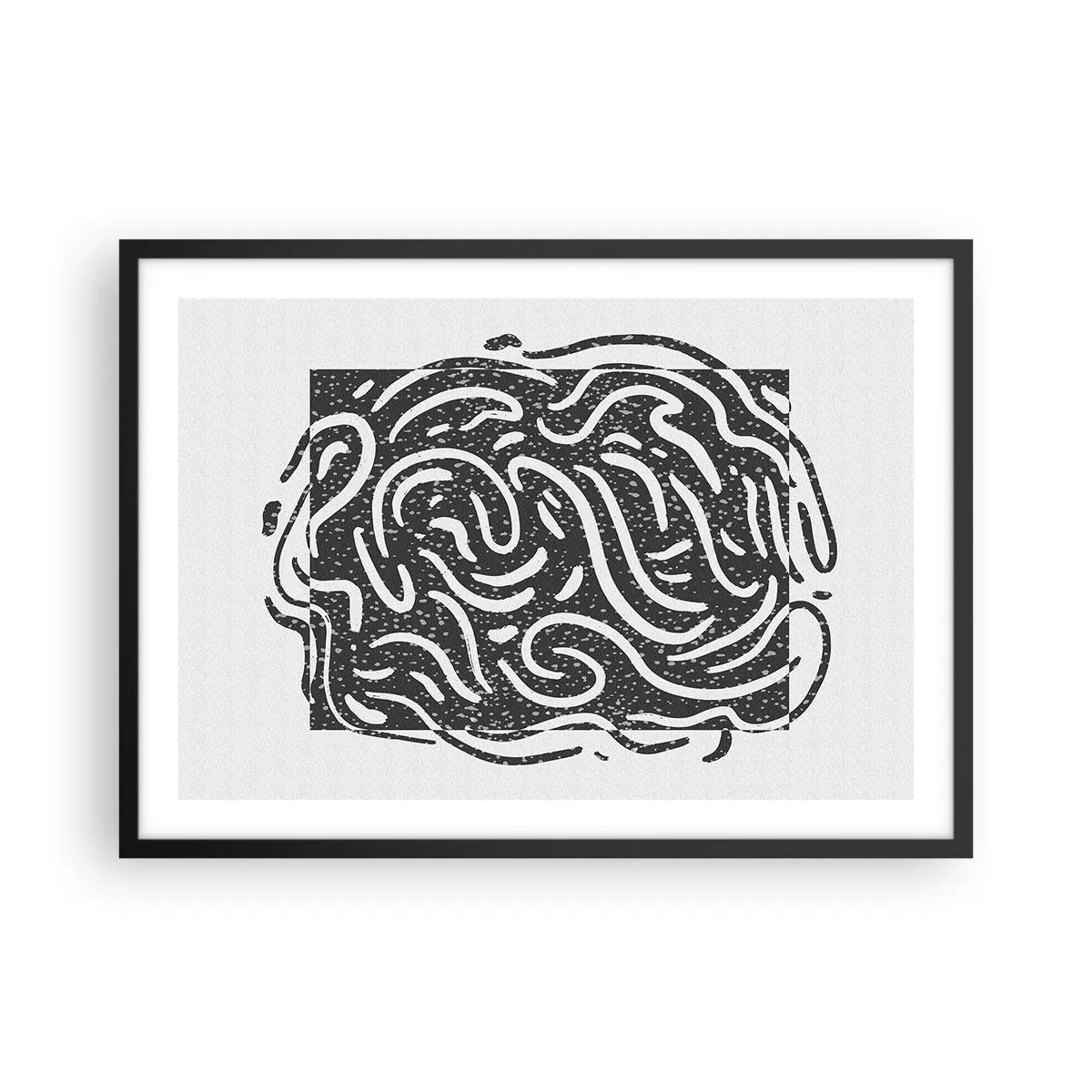 Affiche dans un cadre noir - Poster - Abstraction en noir et blanc dans un style géométrique - 70x50cm - Abstraction : la danse de la joie - Décoration murale moderne pour le salon et la chambre ARTTOR