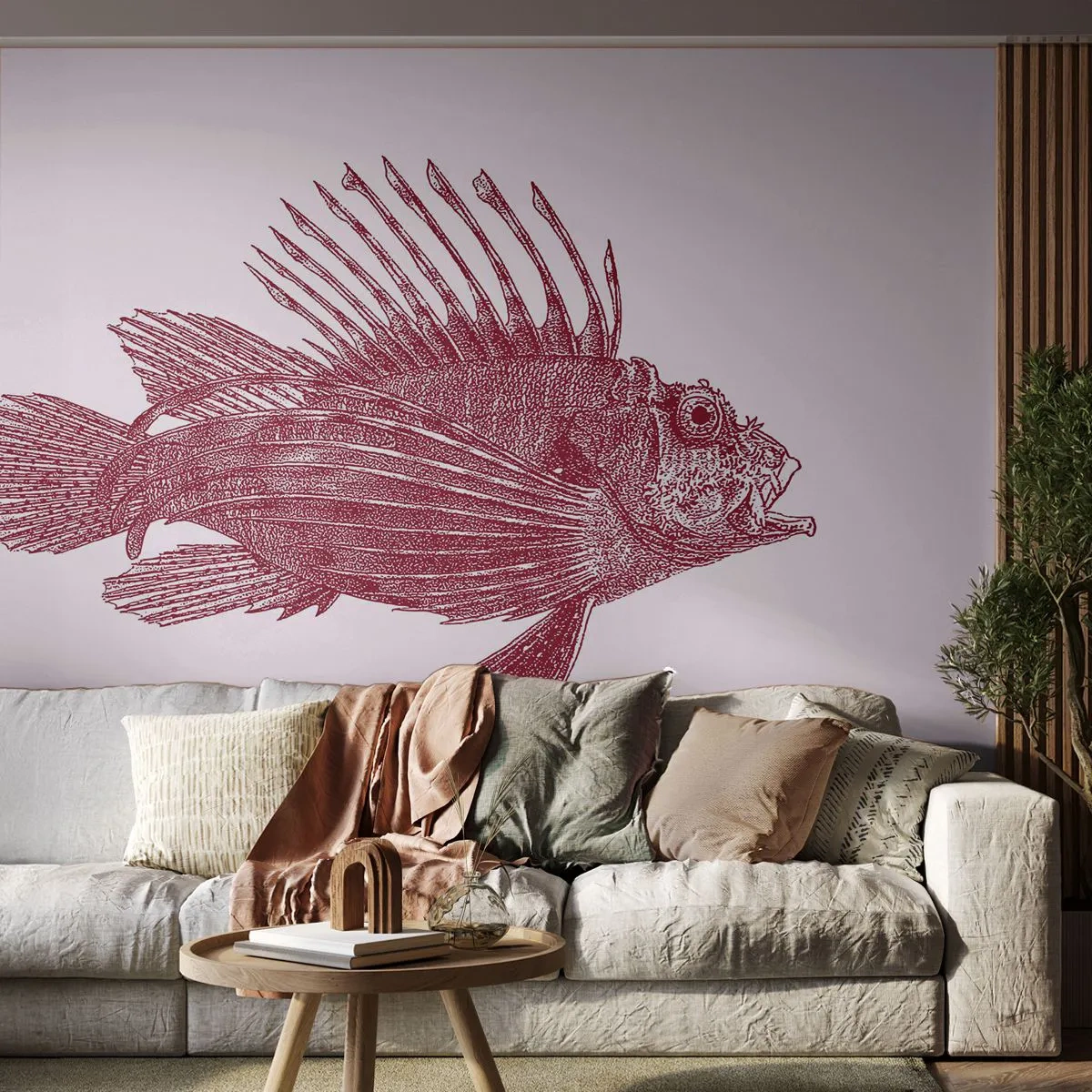 Papier Peint Photo Standard Eco - Un dessin d'un poisson exotique avec de fines nageoires sur un fond clair - 100x70cm - Un habitant des eaux exotiques - Décoration murale moderne pour le salon et la chambre ARTTOR