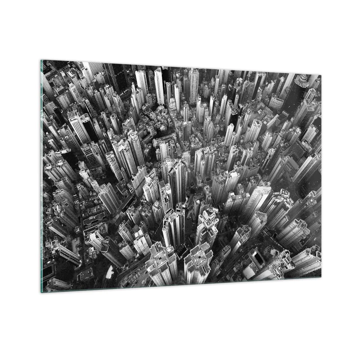 Impression sur verre - Image sur verre - Vue aérienne de la ville en noir et blanc - 100x70cm - Toujours de plus en plus haut - Décoration murale moderne pour le salon et la chambre ARTTOR