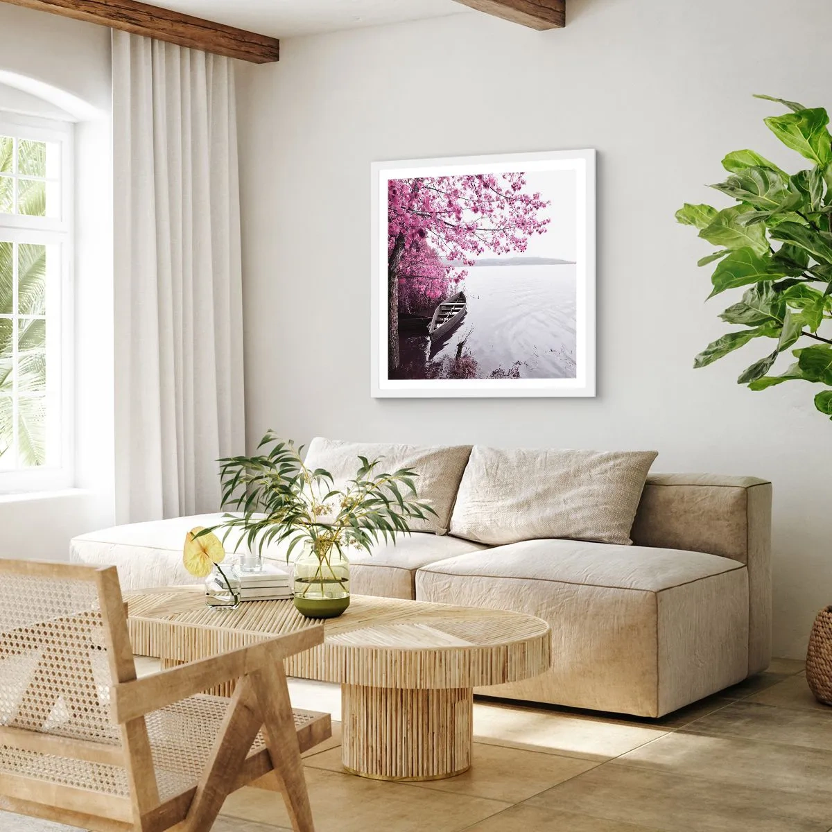 Affiche dans un cadre blanc - Poster - Dans un silence rose - 30x30 cm