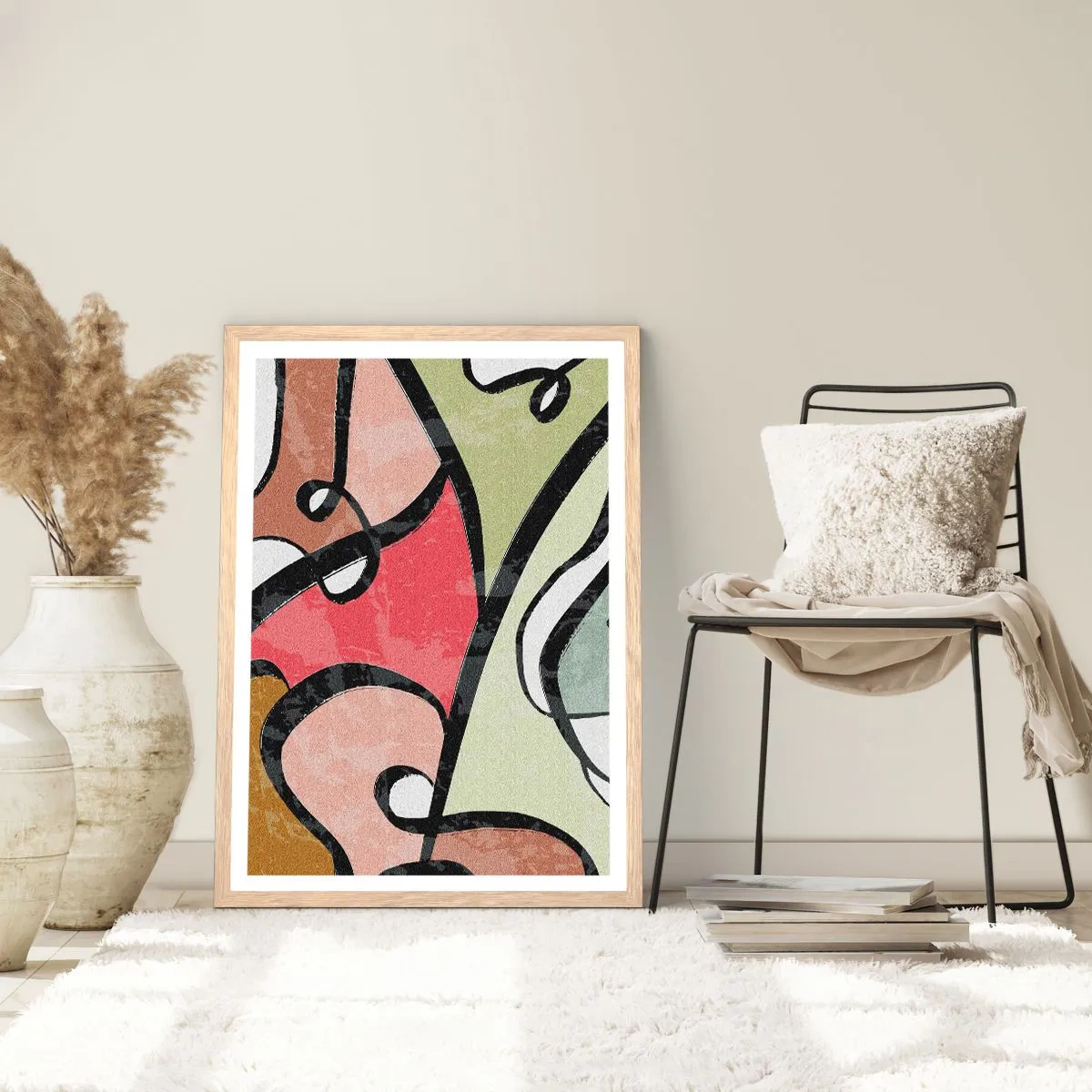 Affiche dans un chêne clair - Poster - Pirouettes parmi les couleurs - 70x100 cm