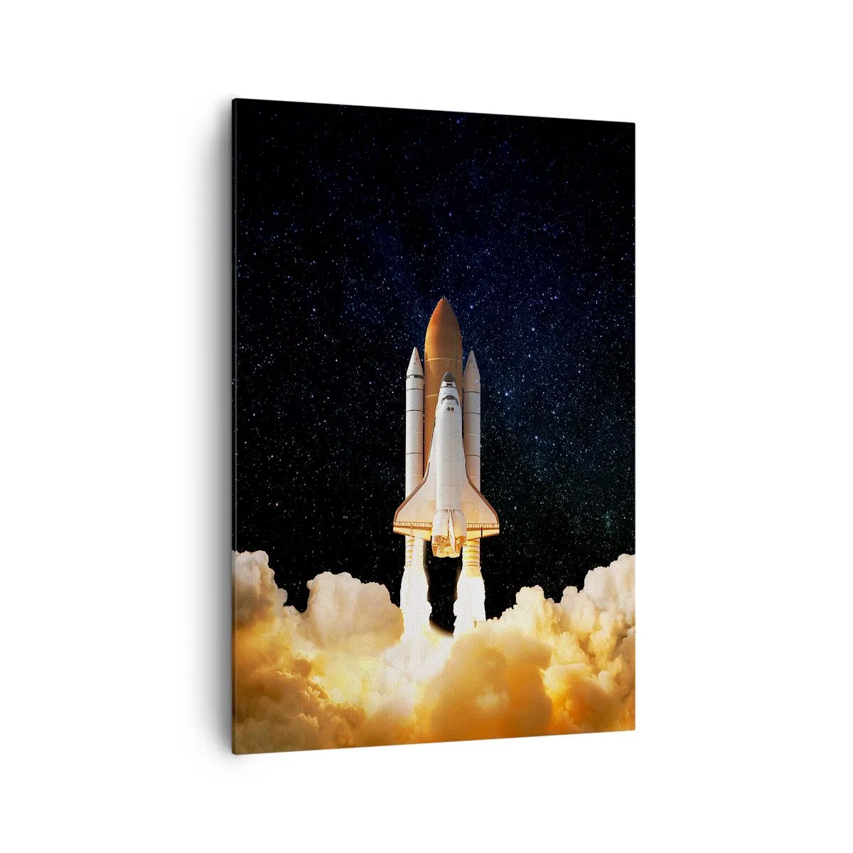 Impression sur toile - Image sur toile - Une fusée spatiale décollant dans le ciel étoilé - 70x100cm - Ad astra! - Décoration murale moderne pour le salon et la chambre ARTTOR