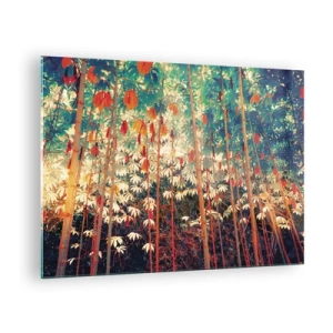 Impression sur verre - Image sur verre - Forêt de bambous colorée avec un éclairage chaleureux - 70x50cm - La vie secrète des feuilles - Décoration murale moderne pour le salon et la chambre ARTTOR