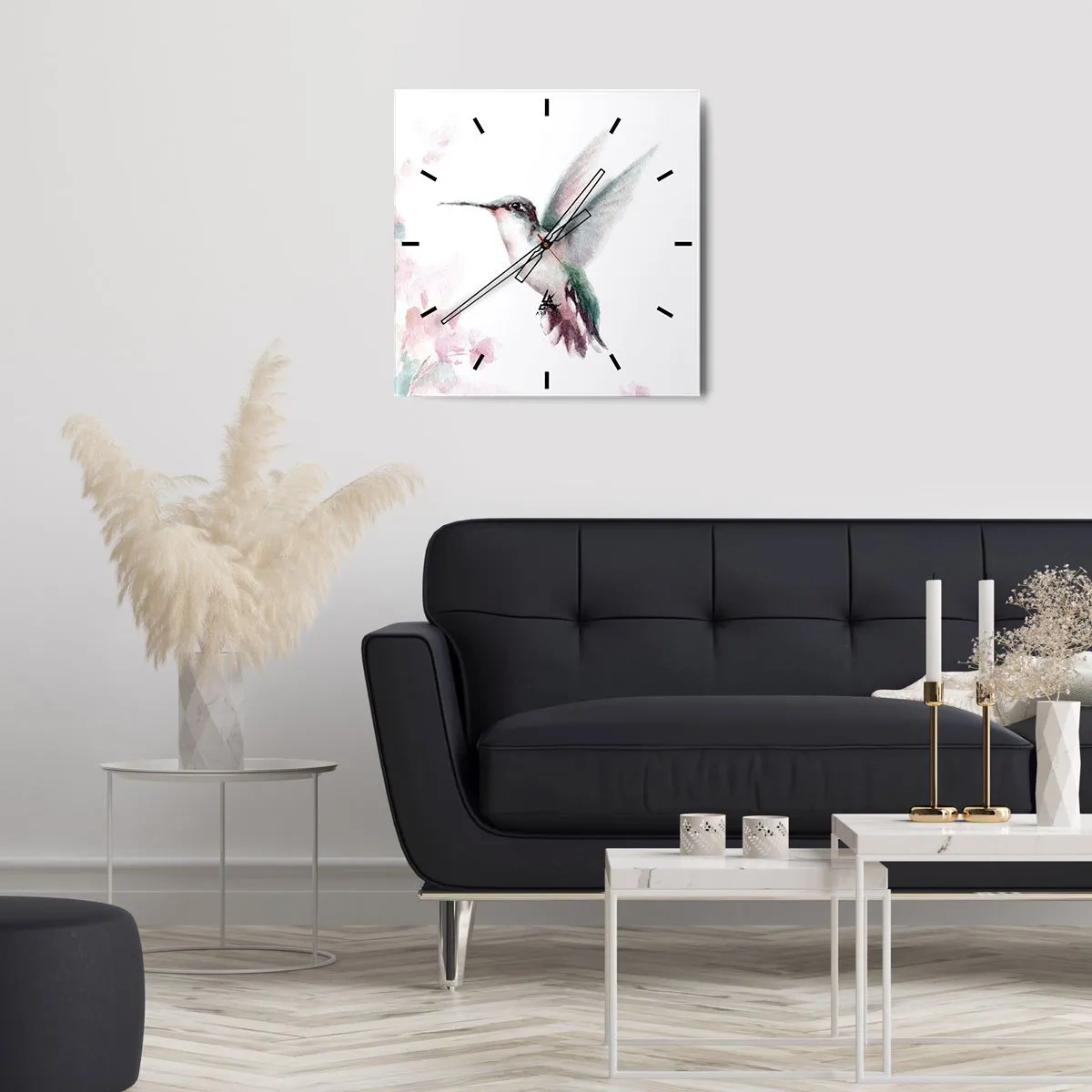 Horloge murale - Pendule murale - Un colibri aux couleurs pastel délicates sur un fond de fleurs - 30x30cm - Immortalisé dans un battement - Décoration murale moderne pour le salon et la chambre ARTTOR