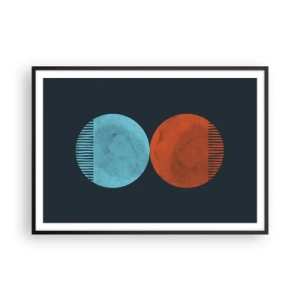 Affiche dans un cadre noir - Poster - Design minimaliste à deux roues en bleu et orange - 100x70cm - Seulement la géométrie ? - Décoration murale moderne pour le salon et la chambre ARTTOR