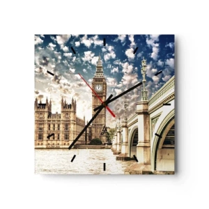 Horloge murale - Pendule murale - Big Ben et le pont de Westminster illuminés par le soleil à Londres - 30x30cm - Nuages 