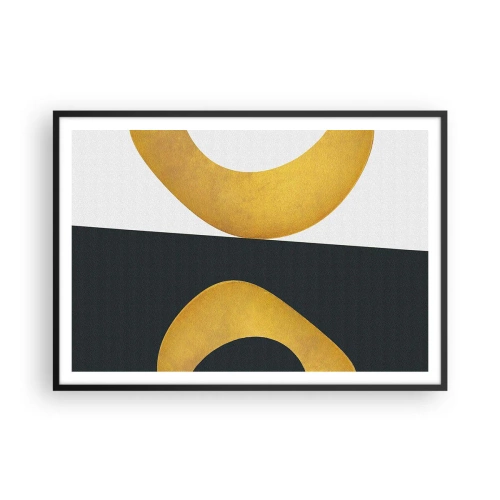 Affiche dans un cadre noir - Poster - Formes géométriques en or sur fond blanc et foncé - 100x70cm - Avant tout : l’or - Décoration murale moderne pour le salon et la chambre ARTTOR
