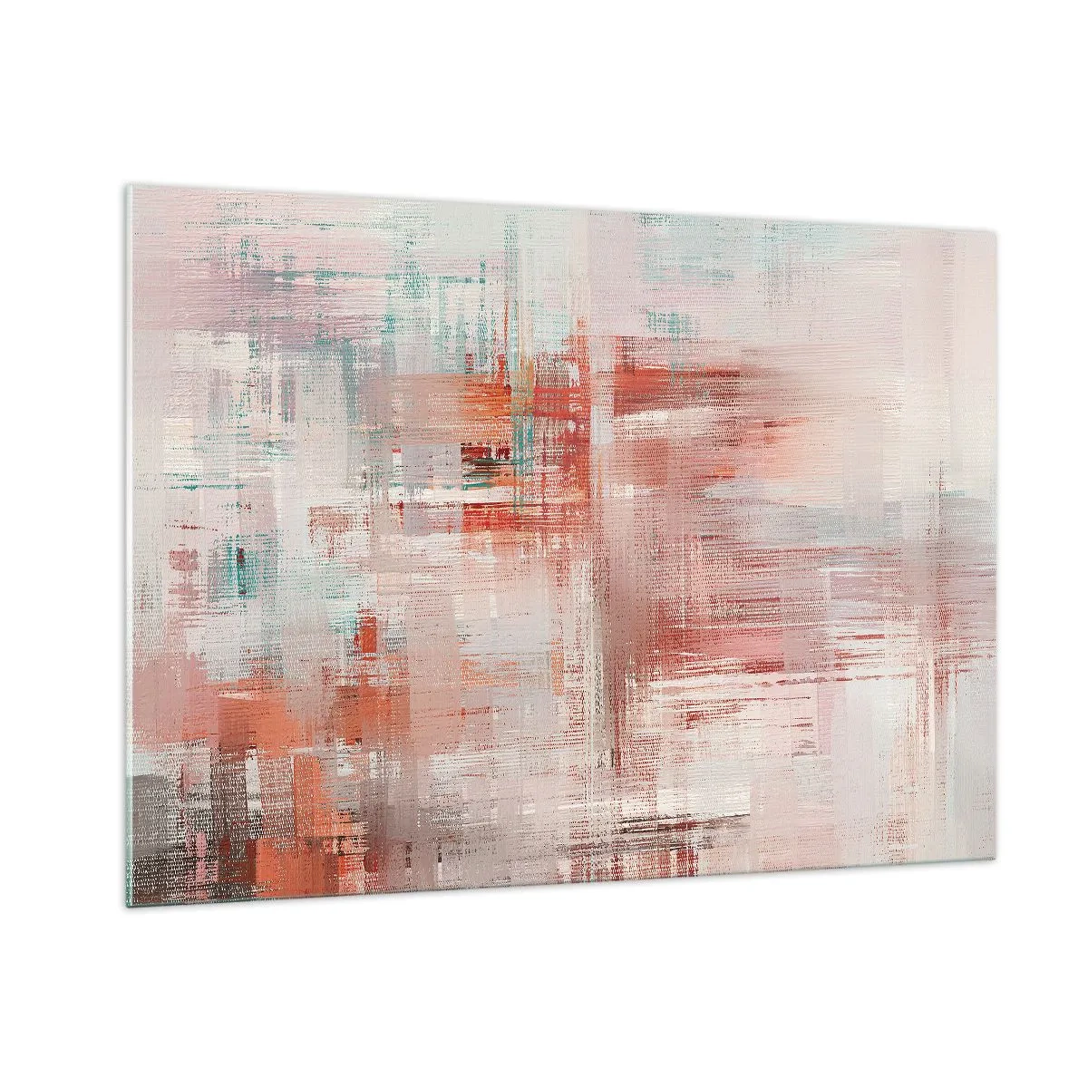 Impression sur verre - Image sur verre - Une composition abstraite dans les tons de rouge et de beige. - 100x70cm - Brumeux. Mais rose - Décoration murale moderne pour le salon et la chambre ARTTOR