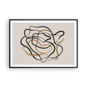 Affiche dans un cadre noir - Poster - Lignes emmêlées en noir et or sur fond clair - 100x70cm - Tout s'est mal déroulé - Décoration murale moderne pour le salon et la chambre ARTTOR