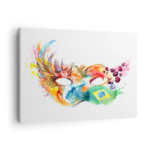 Impression sur toile - Image sur toile - Masque aquarelle coloré inspiré du Brésil - 70x50cm - Le Brésil accueille la samba - Décoration murale moderne pour le salon et la chambre ARTTOR