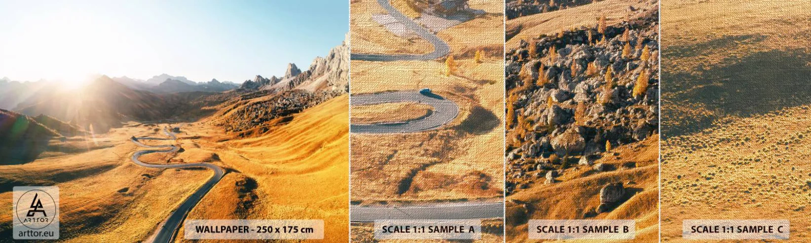 Échantillon de Papier Peint Premium Canvas - Dans une vallée dorée - Paysage, Montagnes, Italie - 100x30 cm