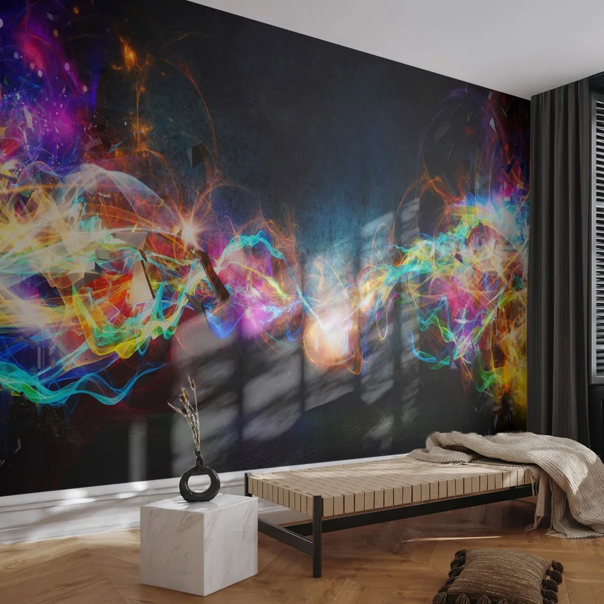 Papier Peint Photo Premium Canvas - Joyeusement contre l'obscurité - Abstraction, Morceau, Explosion - 400x280 cm