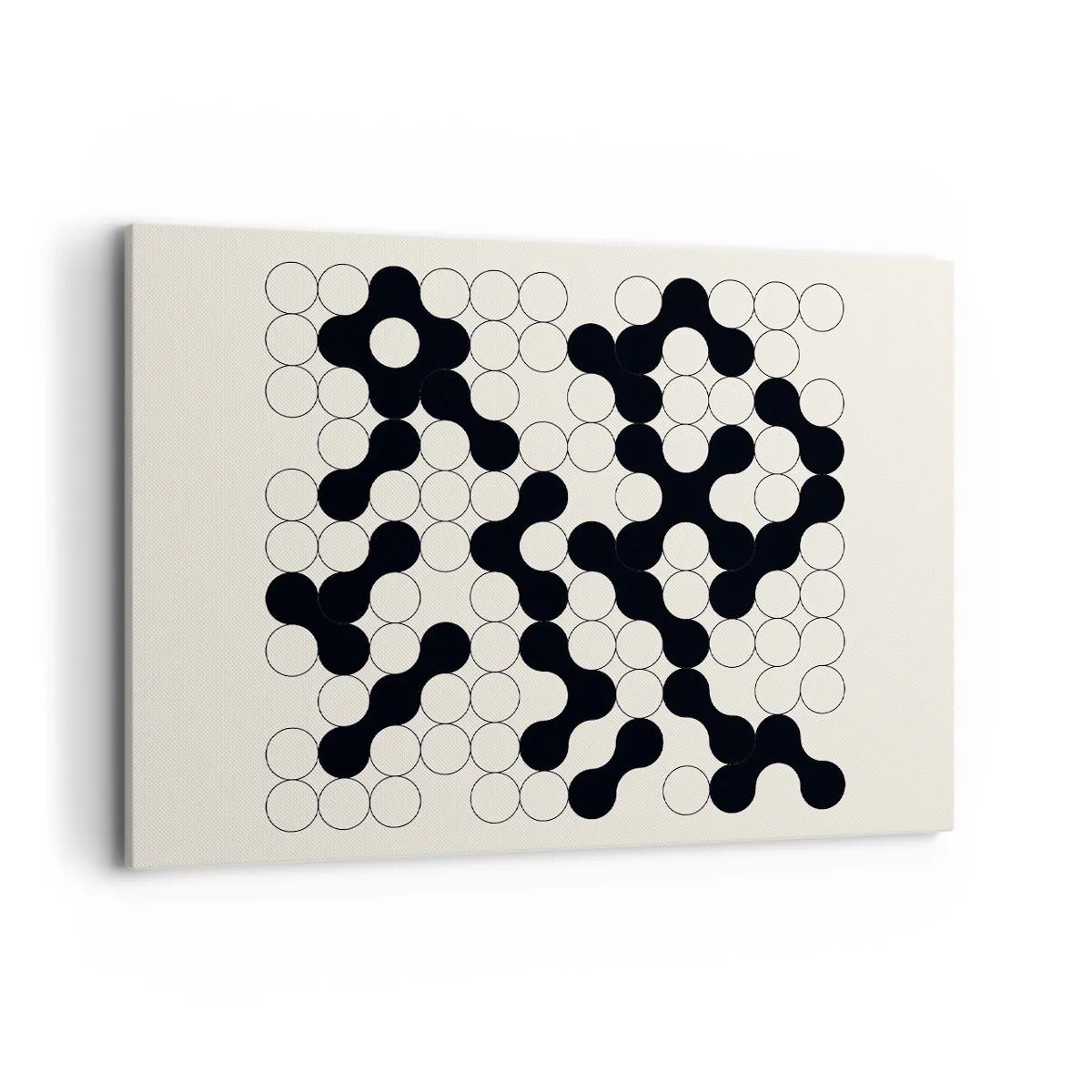 Impression sur toile - Image sur toile - Motifs noirs et blancs avec des cercles sur fond clair - 100x70cm - Jeu chinois – variation - Décoration murale moderne pour le salon et la chambre ARTTOR