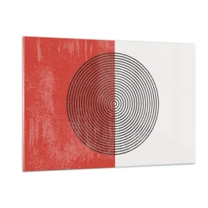 Impression sur verre - Image sur verre - Motif géométrique avec un cercle sur fond rouge et blanc - 120x80cm - Dans le mille - Décoration murale moderne pour le salon et la chambre ARTTOR
