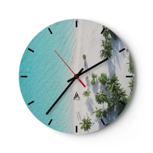 Horloge murale - Pendule murale - Vue de dessus de la plage avec eau turquoise et palmiers - 30x30cm - Vacances au paradis - Décoration murale moderne pour le salon, la cuisine et la chambre ARTTOR