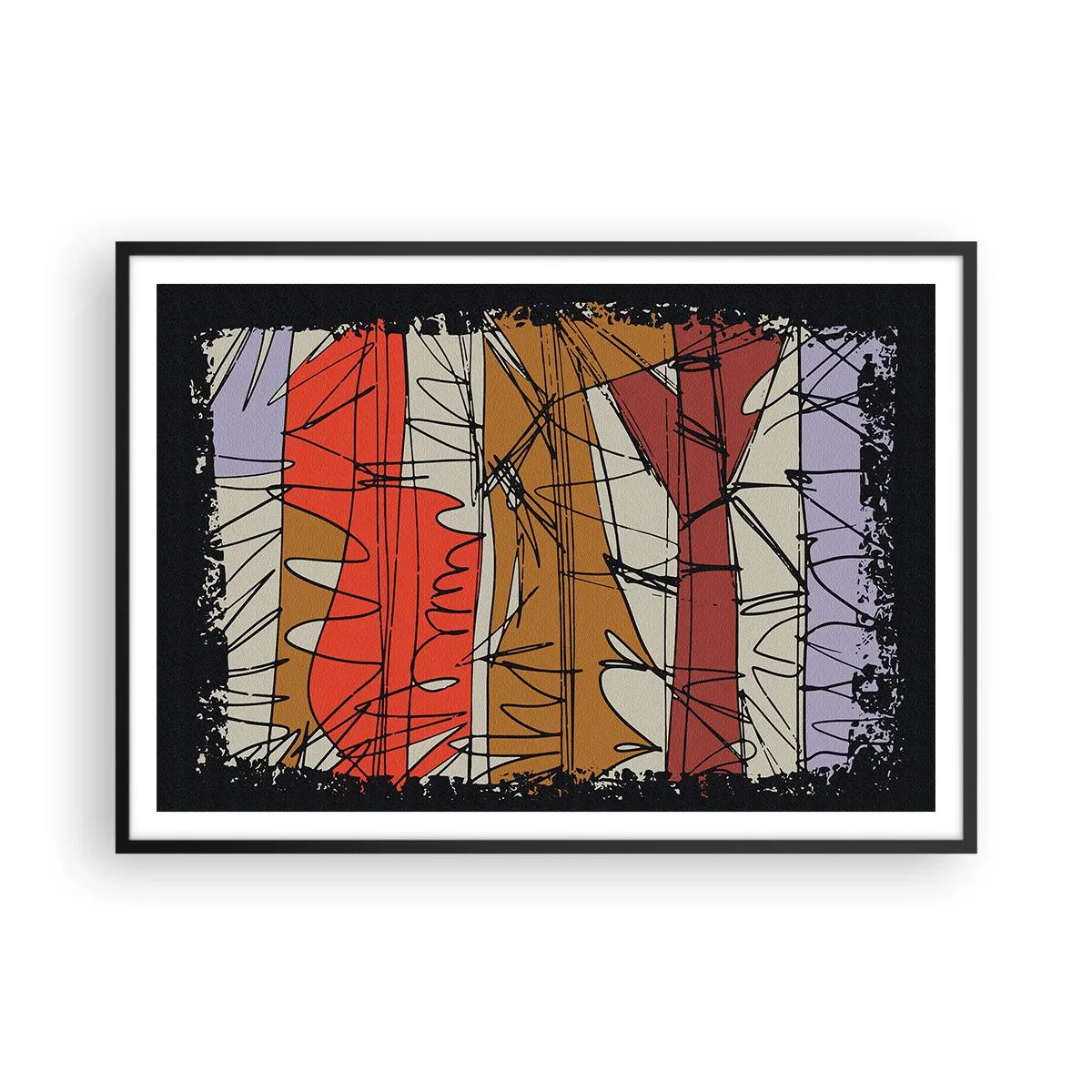 Affiche dans un cadre noir - Poster - Composition abstraite aux couleurs intenses - 100x70cm - Composition spontanée - Décoration murale moderne pour le salon et la chambre ARTTOR