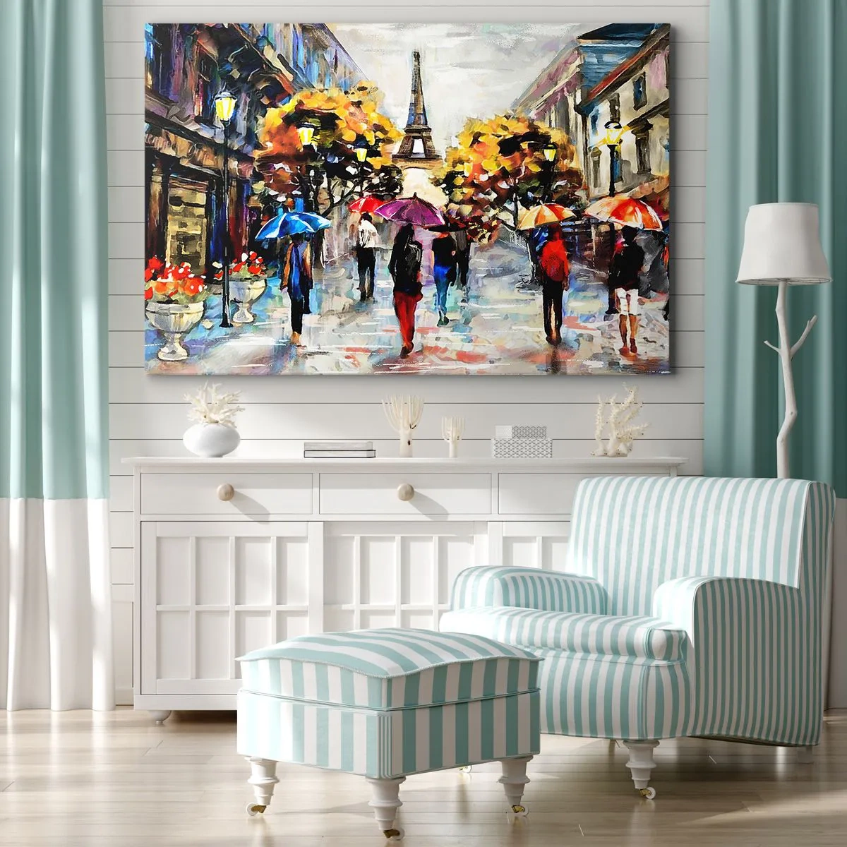 Impression sur toile - Image sur toile - Une promenade d'automne à Paris avec vue sur la Tour Eiffel - 100x70cm - Particulièrement beau en automne - Décoration murale moderne pour le salon et la chambre ARTTOR