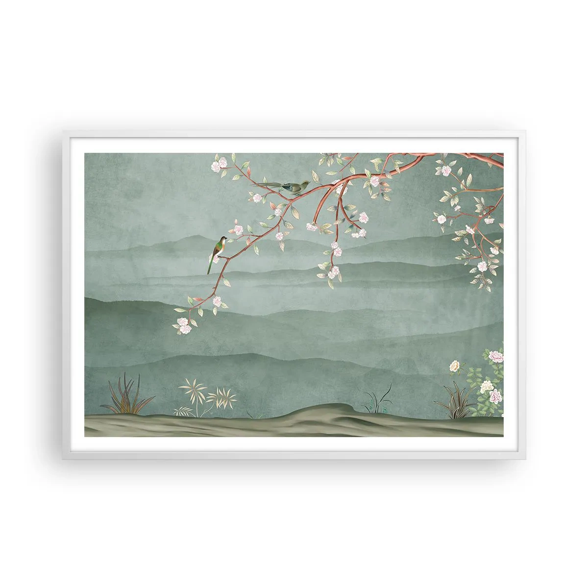 Affiche dans un cadre blanc - Poster - Printemps oh c'est toi - 100x70 cm