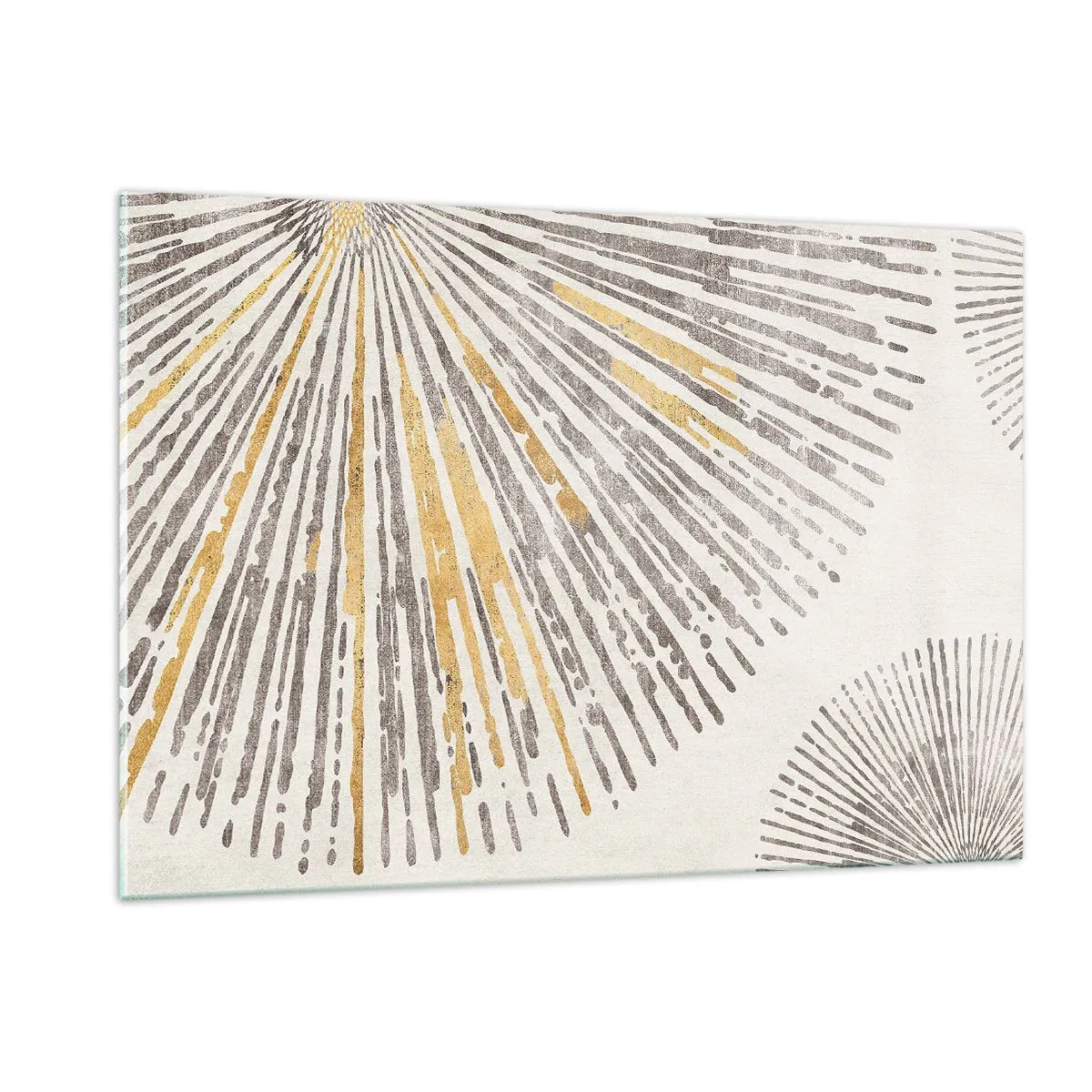 Impression sur verre - Image sur verre - Lignes radiales dans des tons dorés et gris sur fond clair - 120x80cm - La beauté du rayon - Décoration murale moderne pour le salon et la chambre ARTTOR