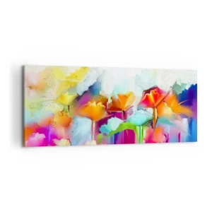 Impression sur toile - Image sur toile - Fleurs colorées abstraites sur fond clair - 120x50cm - L'arc-en-ciel s'est épanoui - Décoration murale moderne pour le salon et la chambre ARTTOR