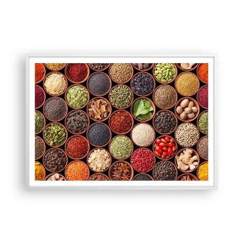 Affiche dans un cadre blanc - Poster - Toutes les saveurs du monde - 100x70 cm