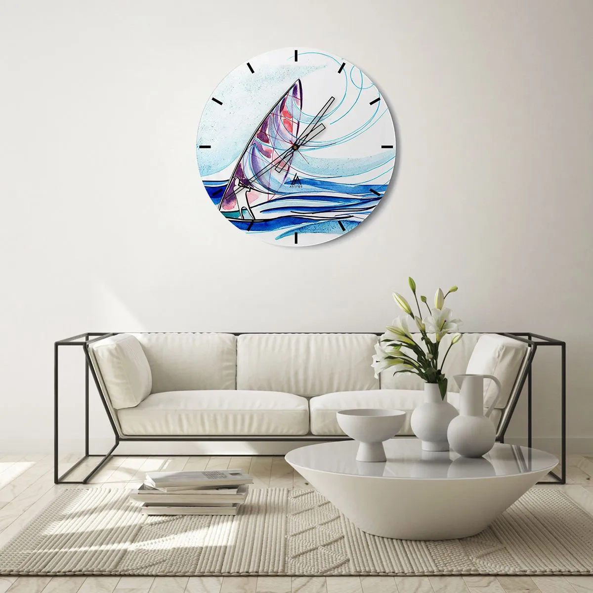 Horloge murale - Pendule murale - Avec le vent au rythme des vagues - 30x30 cm