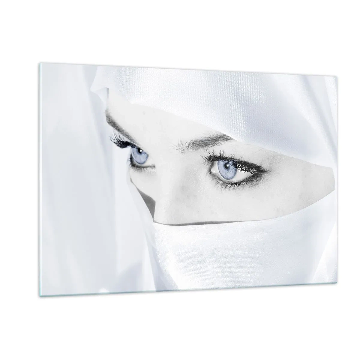 Impression sur verre - Image sur verre - Un portrait subtil avec des yeux bleus expressifs - 120x80cm - Directement des mille et une nuits - Décoration murale moderne pour le salon et la chambre ARTTOR