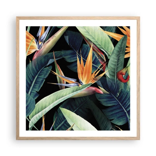 Affiche dans un chêne clair - Poster - Fleurs flamboyantes des tropiques - 60x60 cm