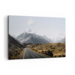 Impression sur toile - Image sur toile - Une route dans les montagnes entourée d'un paysage pittoresque - 120x80cm - Chemin vers le coeur de la montagne - Décoration murale moderne pour le salon et la chambre ARTTOR