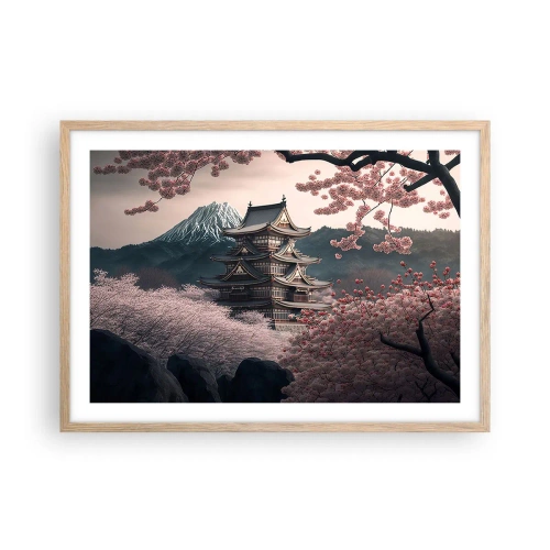 Affiche dans un chêne clair - Poster - Le pays des cerisiers en fleurs - 70x50 cm