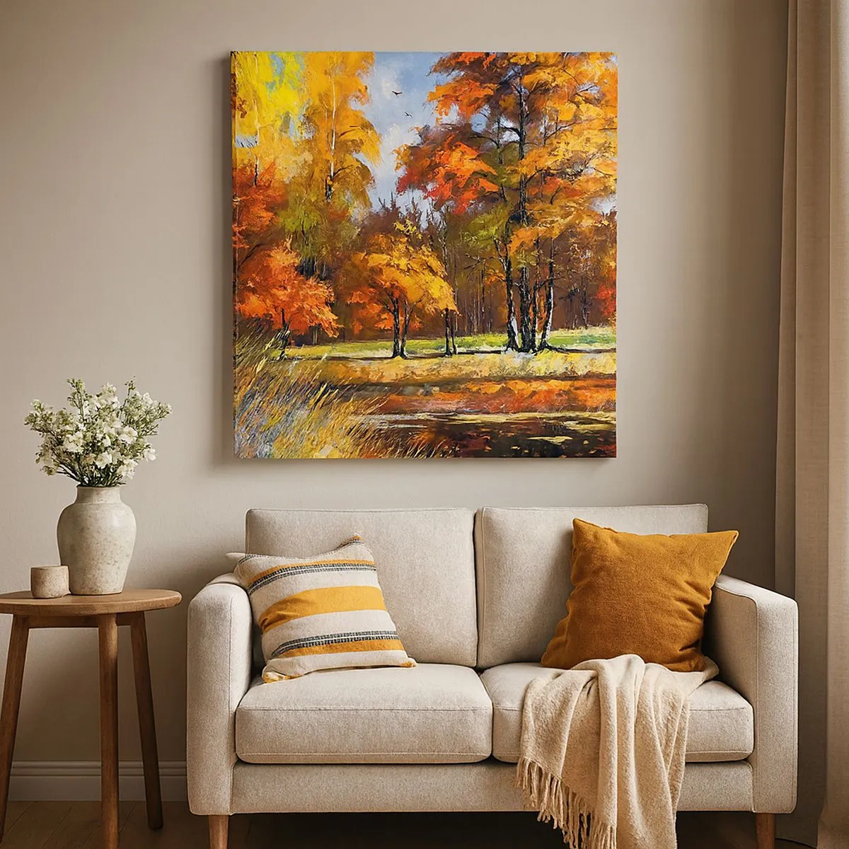 Impression sur toile - Image sur toile - Paysage en or et bronze - 30x30 cm