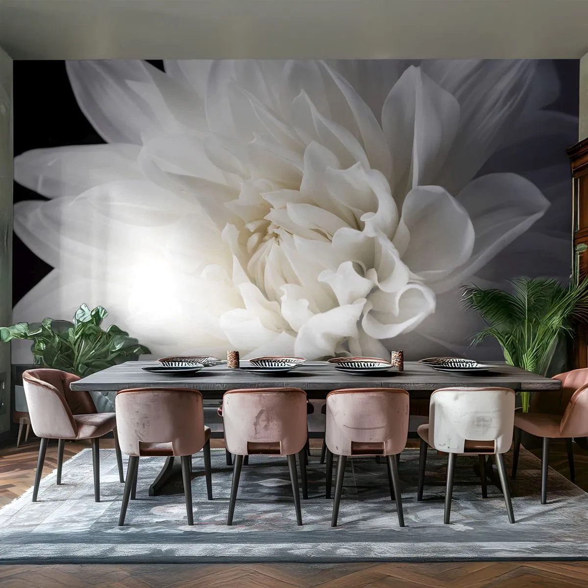 Papier Peint Autocollant Deluxe Sticker - Le matin de la jeune mariéé - Fleur, Dahlia, Nature - 200x140 cm