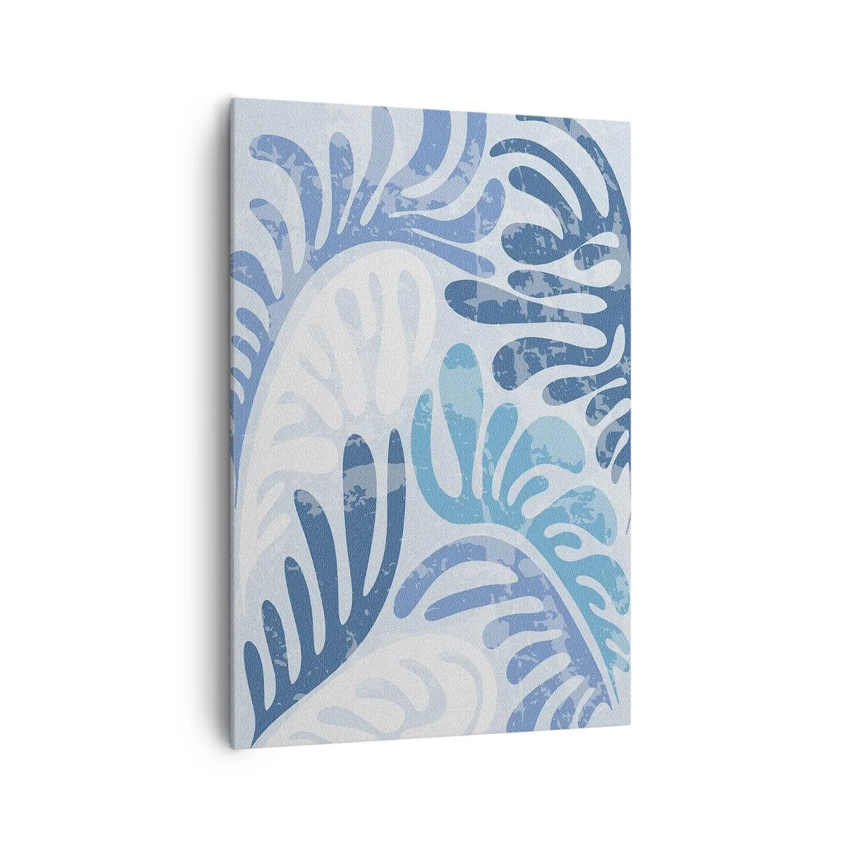 Impression sur toile - Image sur toile - Formes abstraites dans des tons de bleu sur fond blanc - 70x100cm - Fougères bleues - Décoration murale moderne pour le salon et la chambre ARTTOR