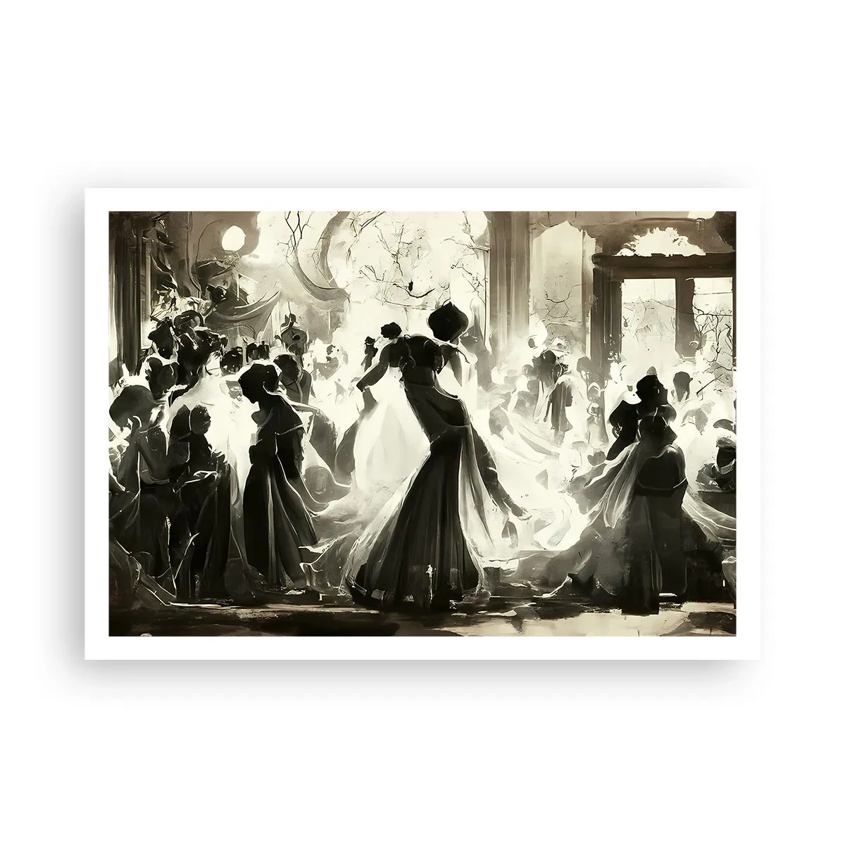 Affiche - Poster - Boule de style rétro en noir et blanc - 100x70cm - La grande mascarade - Décoration murale moderne pour le salon et la chambre ARTTOR