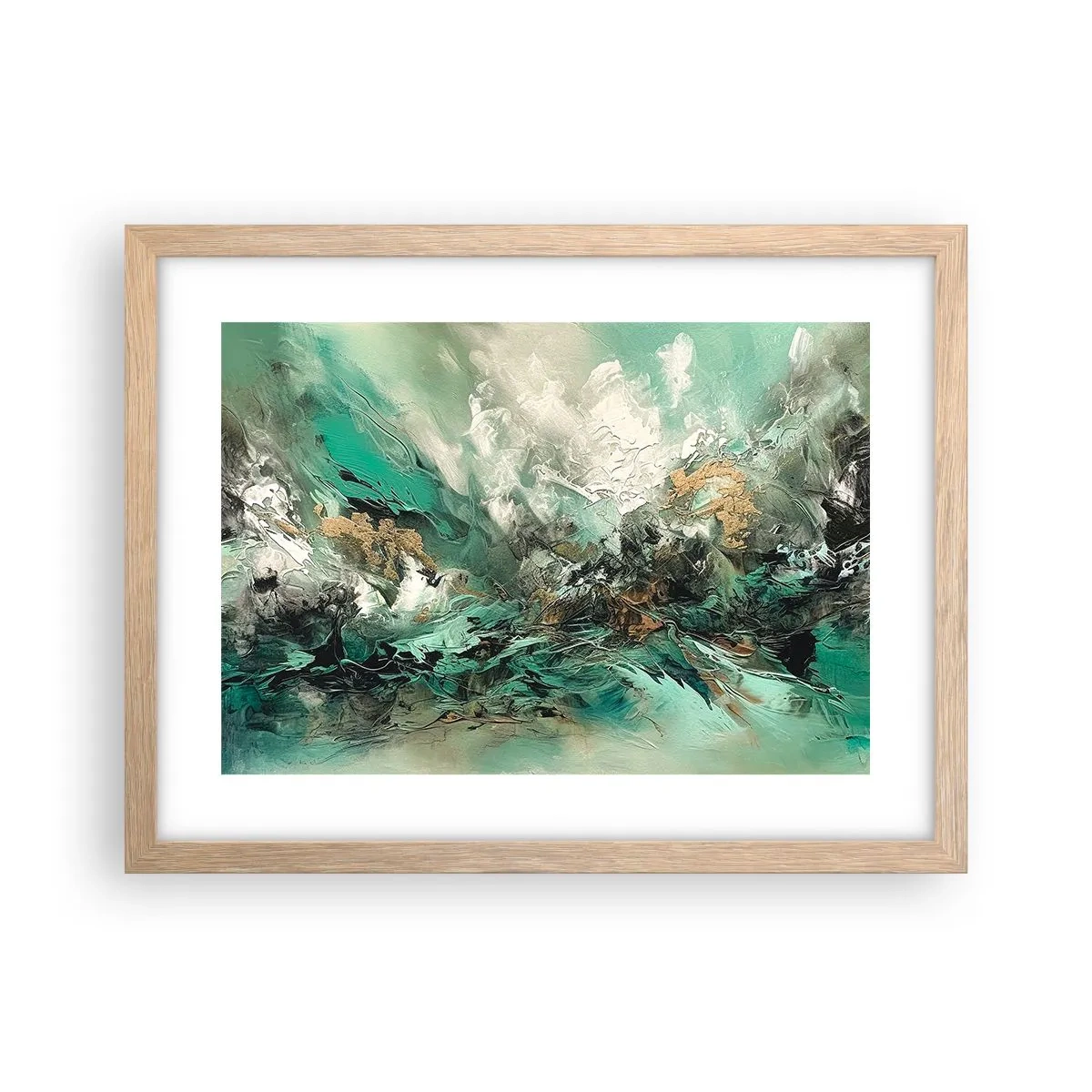 Affiche dans un chêne clair - Poster - Ressac émeraude et noir - 40x30 cm