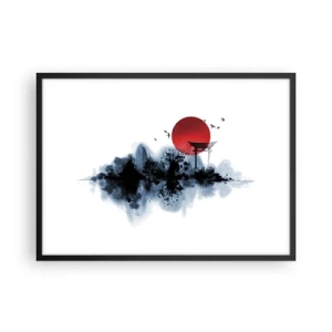 Affiche dans un cadre noir - Poster - Soleil rouge sur un paysage pittoresque avec torii - 70x50cm - Vue japonnaise - Décoration murale moderne pour le salon et la chambre ARTTOR