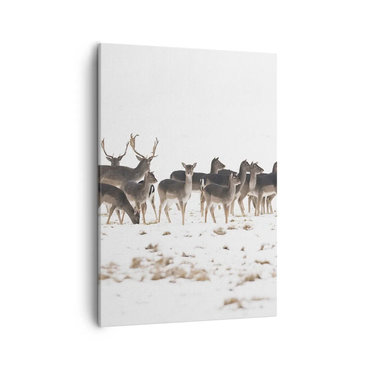 Impression sur toile - Image sur toile - Un troupeau de cerfs sur fond de neige - 50x70cm - Les fêtes approchent ? - Décoration murale moderne pour le salon et la chambre ARTTOR