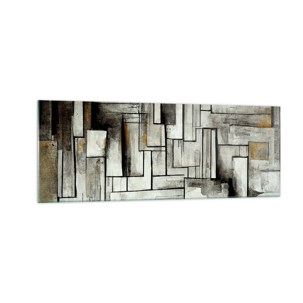 Impression sur verre - Image sur verre - Rectangles abstraits dans les tons de gris et de noir - 140x50cm - Le pouvoir de la simplicité - Décoration murale moderne pour le salon et la chambre ARTTOR