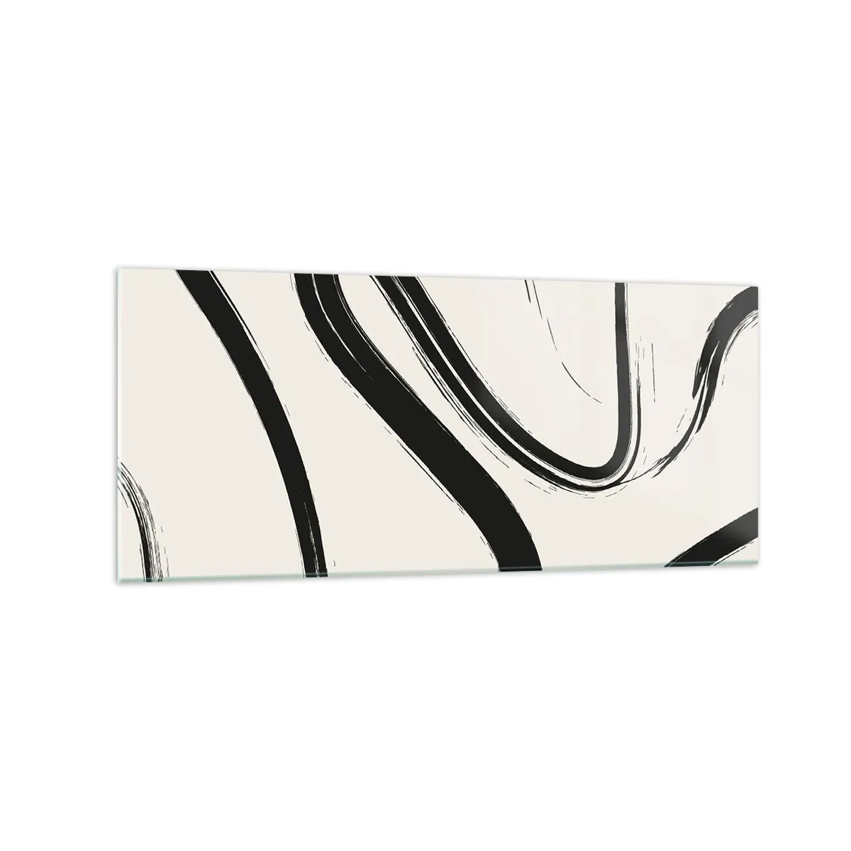 Impression sur verre - Image sur verre - Lignes courbes noires et blanches sur fond clair - 120x50cm - Fantaisie en noir et blanc - Décoration murale moderne pour le salon et la chambre ARTTOR